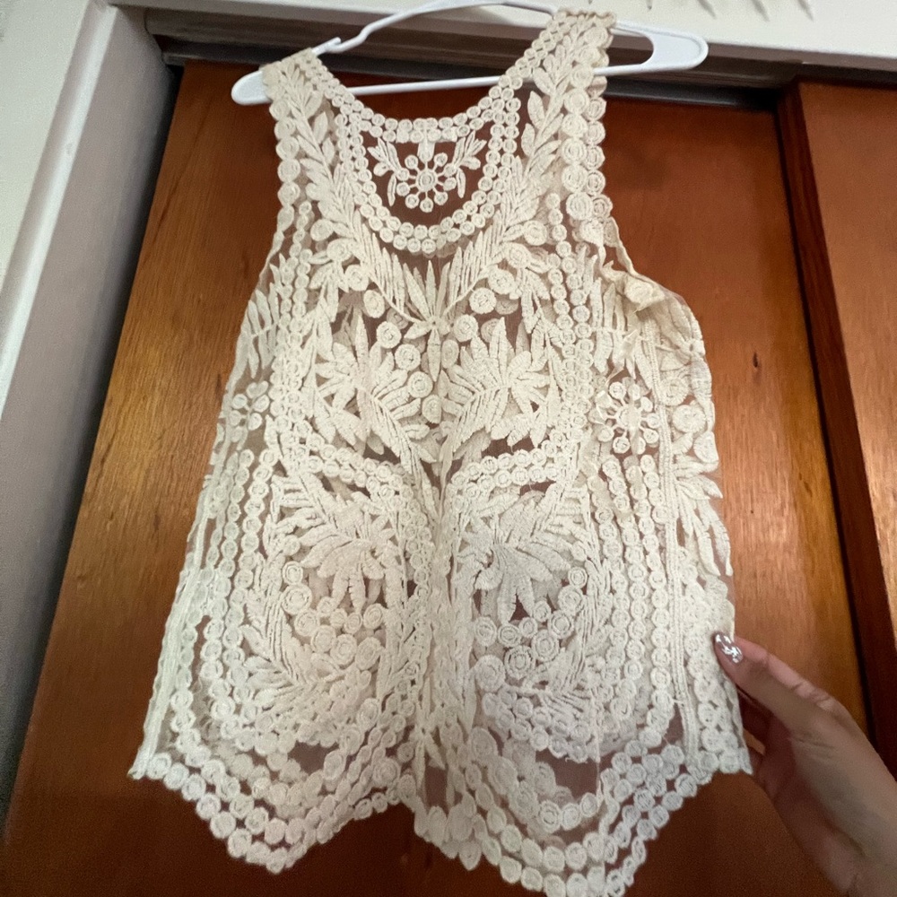 Transparent Crochet Beige Top
